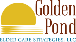 Golden Pond Elder Care Strategies Logo; features that text with a yellow sun